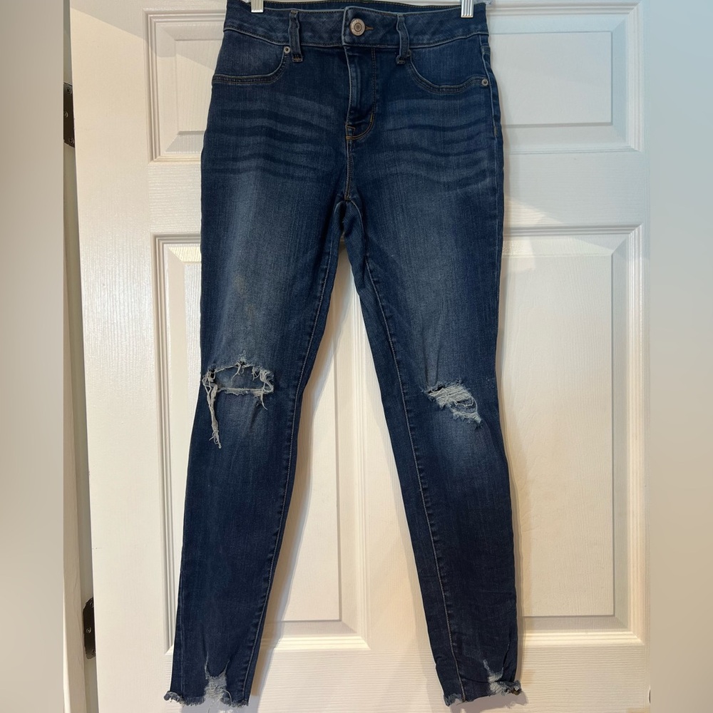 Maurices Dark Blue Distressed Skinny Jeans